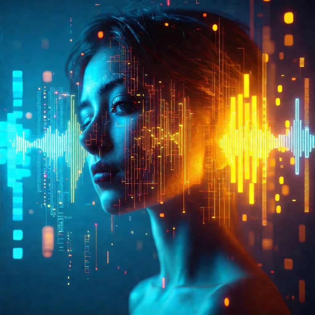 빛의 파형이 얼굴 주변을 감싸는 감정 인식 인터페이스