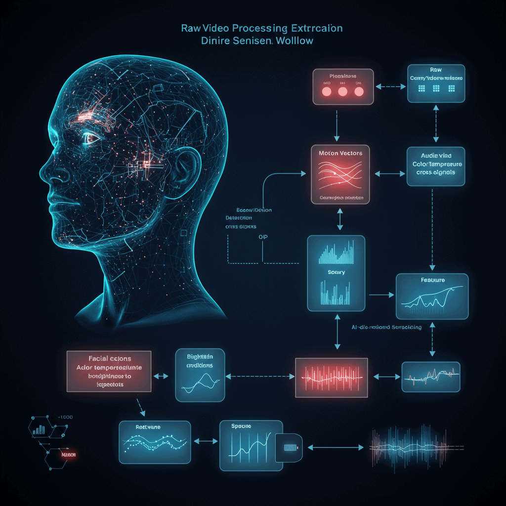 AI가 얼굴 데이터를 분석해 감정·생체 신호를 처리하는 흐름도